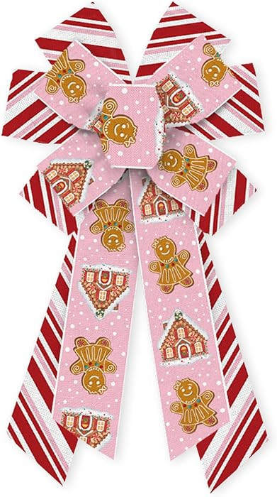 ABTOLS Large Christmas Bows for Wreath, Red Pink White Stripe Wreath Bows Christmas Gingerbread B... | Amazon (US)