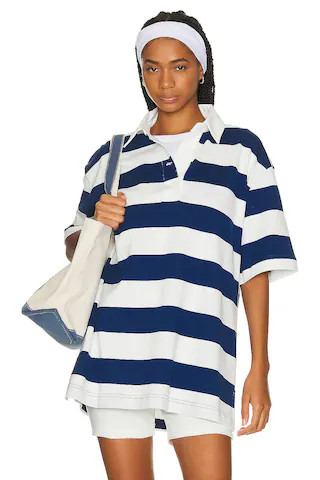 BEVERLY HILLS x REVOLVE Oversized Short Sleeve Rugby Tee in Navy & White from Revolve.com | Revolve Clothing (Global)