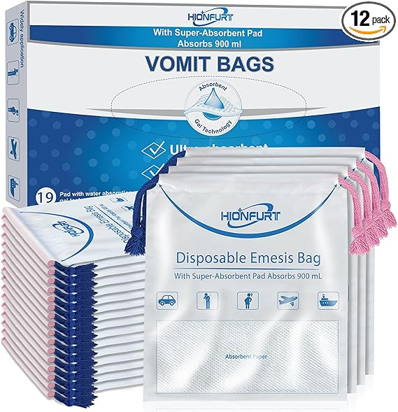 Absorbent Vomit Bags Disposable,12Pcs Emesis Bags-Turns Vomit into Gel,Leak Resistant Barf Bags,9... | Amazon (US)