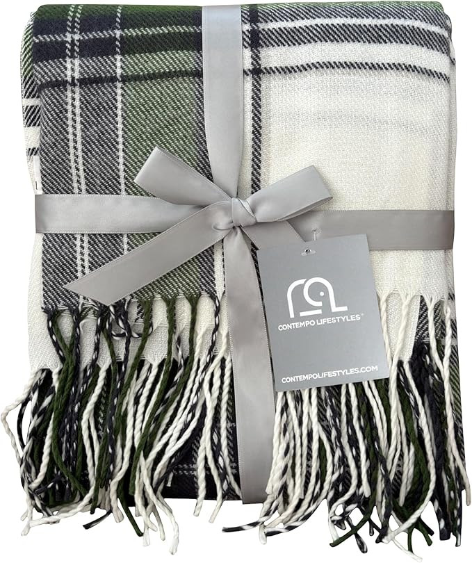 Plaid Throw Blanket 50 x 60 Inch Farmhouse Decorative Classic Fringe Lightweight Cashmere Like Ul... | Amazon (US)