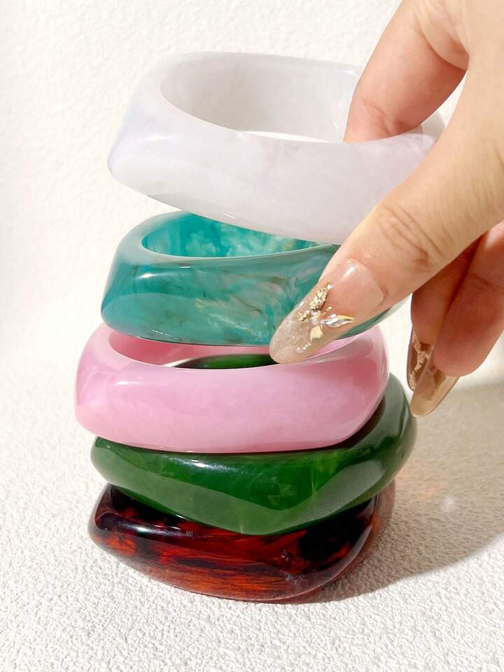 1 stuk Boho-stijl kleurrijke asymmetrische dikke armband van acrylhars, gepersonaliseerde tie-dye... | SHEIN