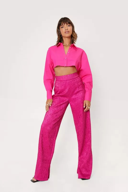 Textured Jacquard Split Hem Pants | Nasty Gal (US)