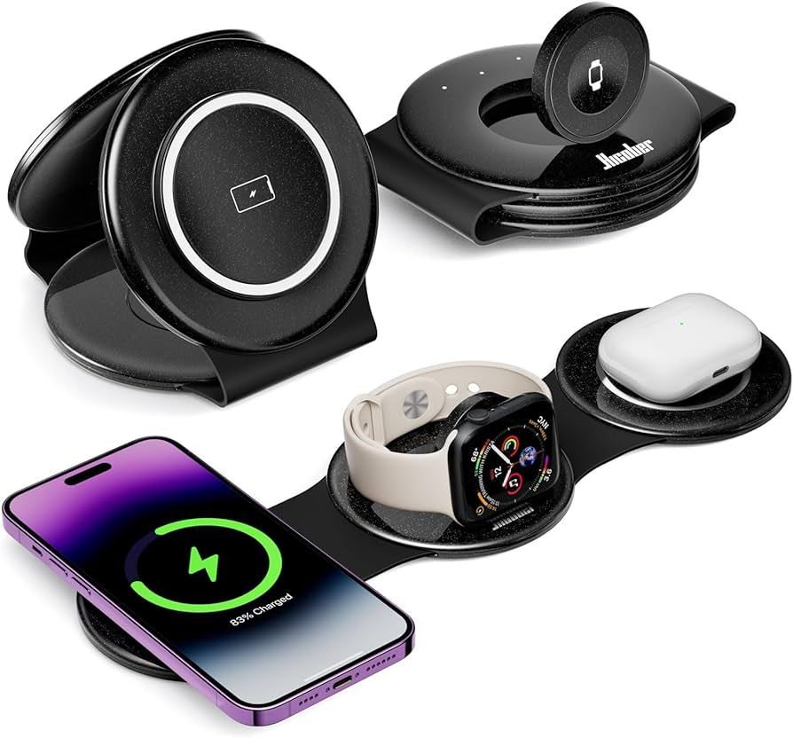 3 in 1 Wireless Charging Station for Apple Watch and iPhone 15, Magnetic Foldable Travel Charger ... | Amazon (US)