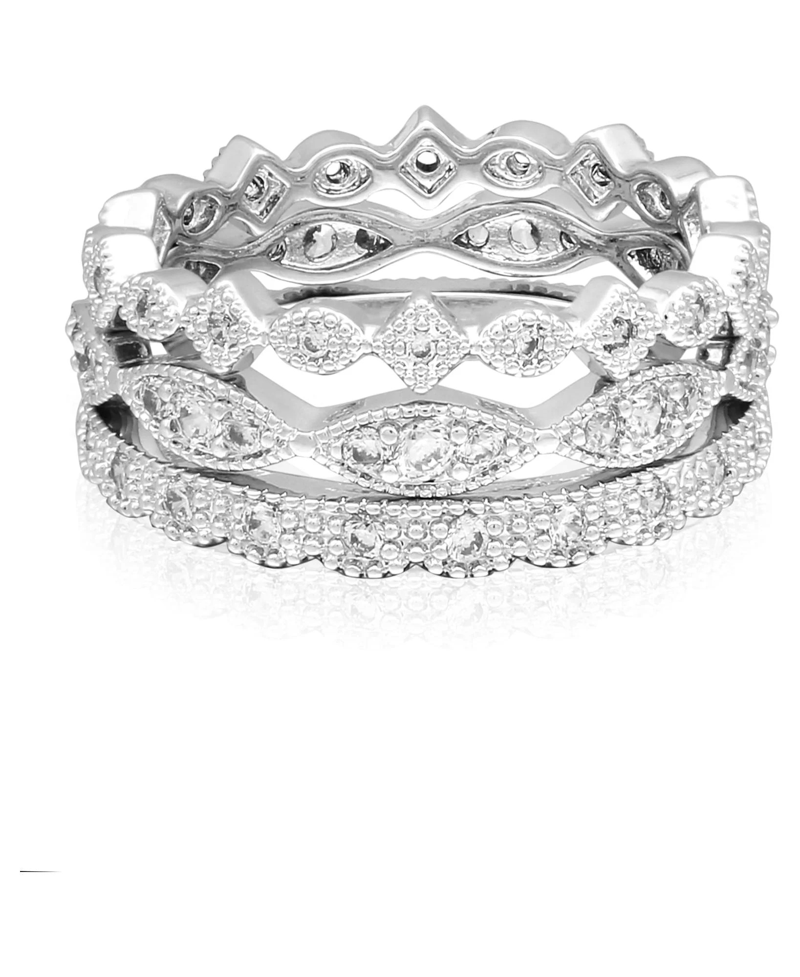 Women's Art Deco Style Fine Silver Plate Stackable Ring Set of 3 with AAA Cubic Zirconia Size 8 f... | Walmart (US)