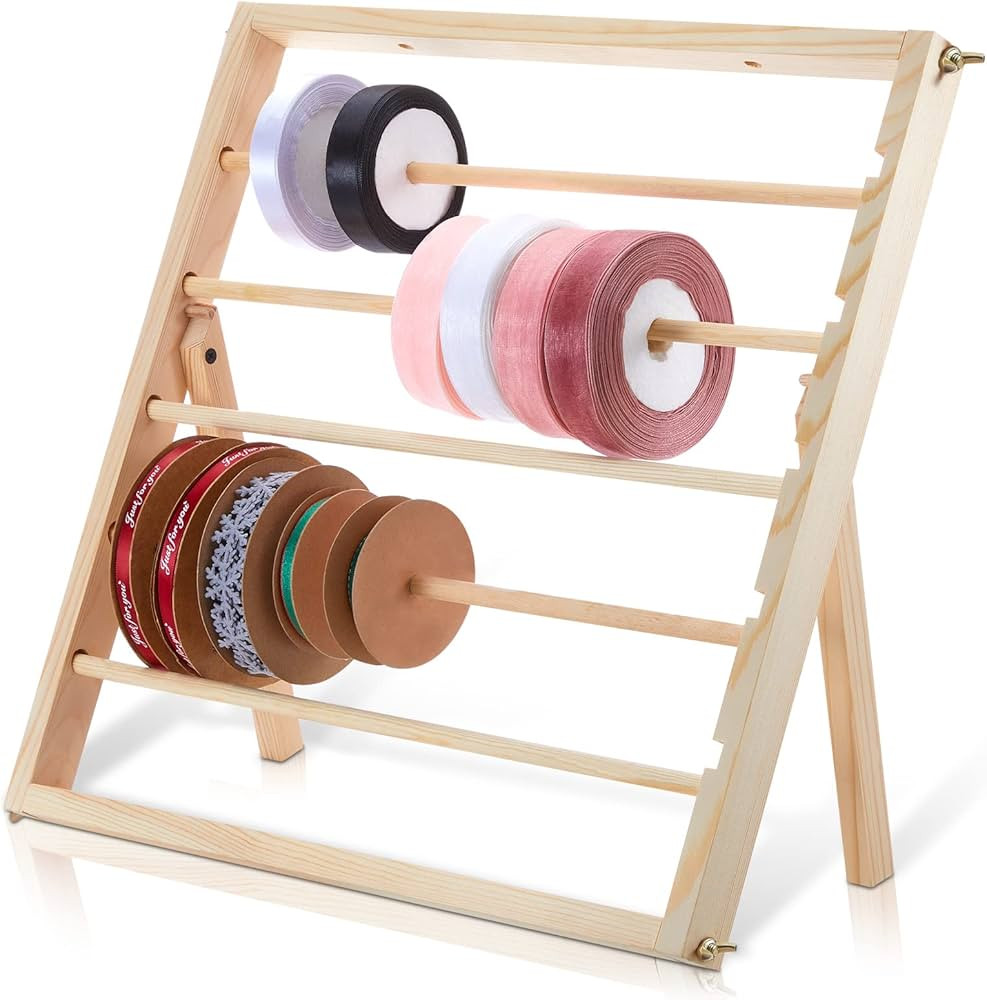 Wood Ribbon Organizer Storage Ribbon Rack Holder Organizer for Christmas Gift Wrapping Paper, Cel... | Amazon (US)