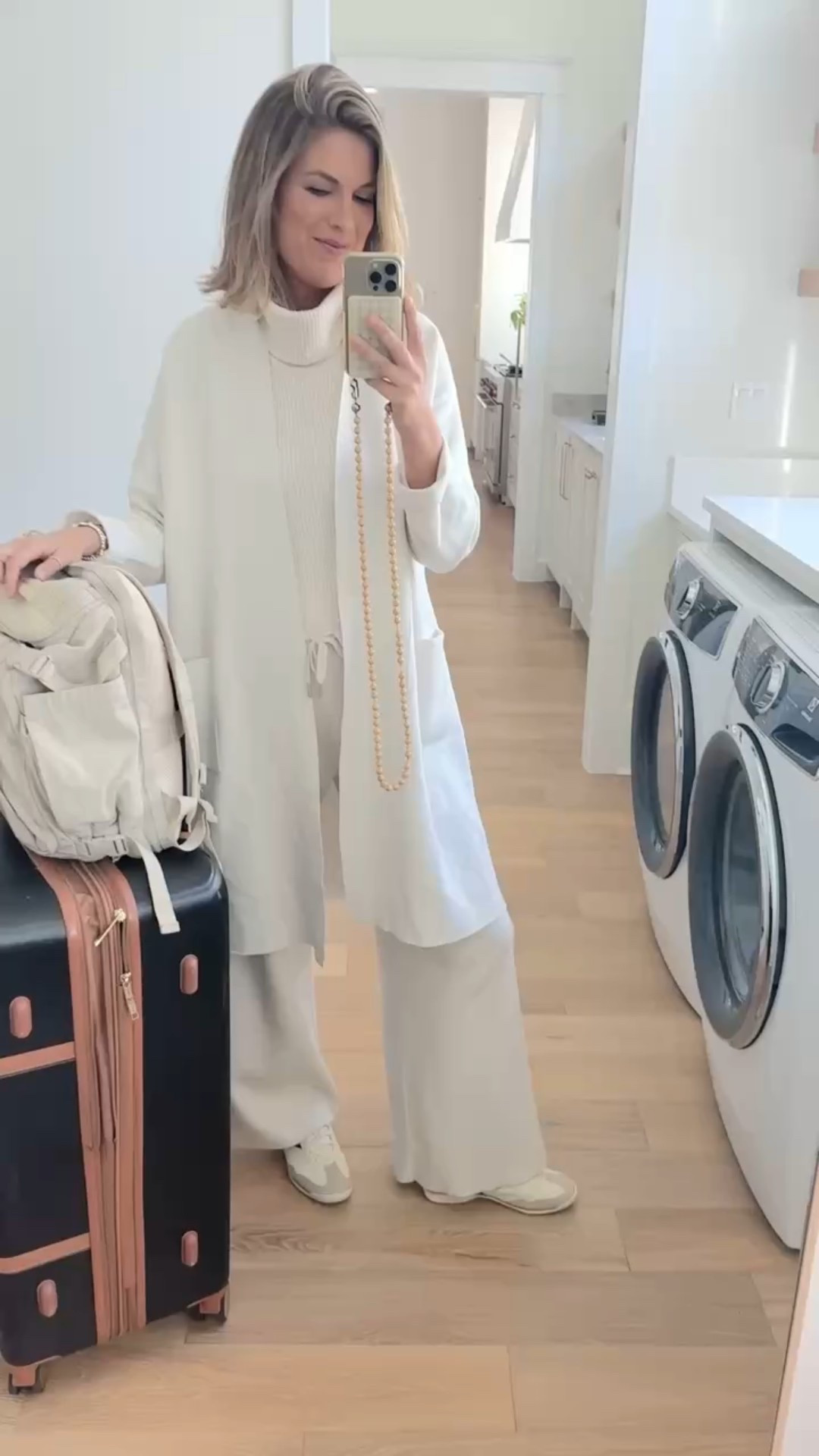 Holiday travel outfit!  Even included my luggage which is holding up well to a couple year’s of use.  I am wearing everything in size small. Sneakers true to size:   

#LTKTall #LTKHoliday #LTKTravel