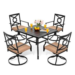 Nuu Garden Black 5-Piece Metal Rectangle Patio Outdoor Dining Set with Beige Cushions Table Set a... | The Home Depot
