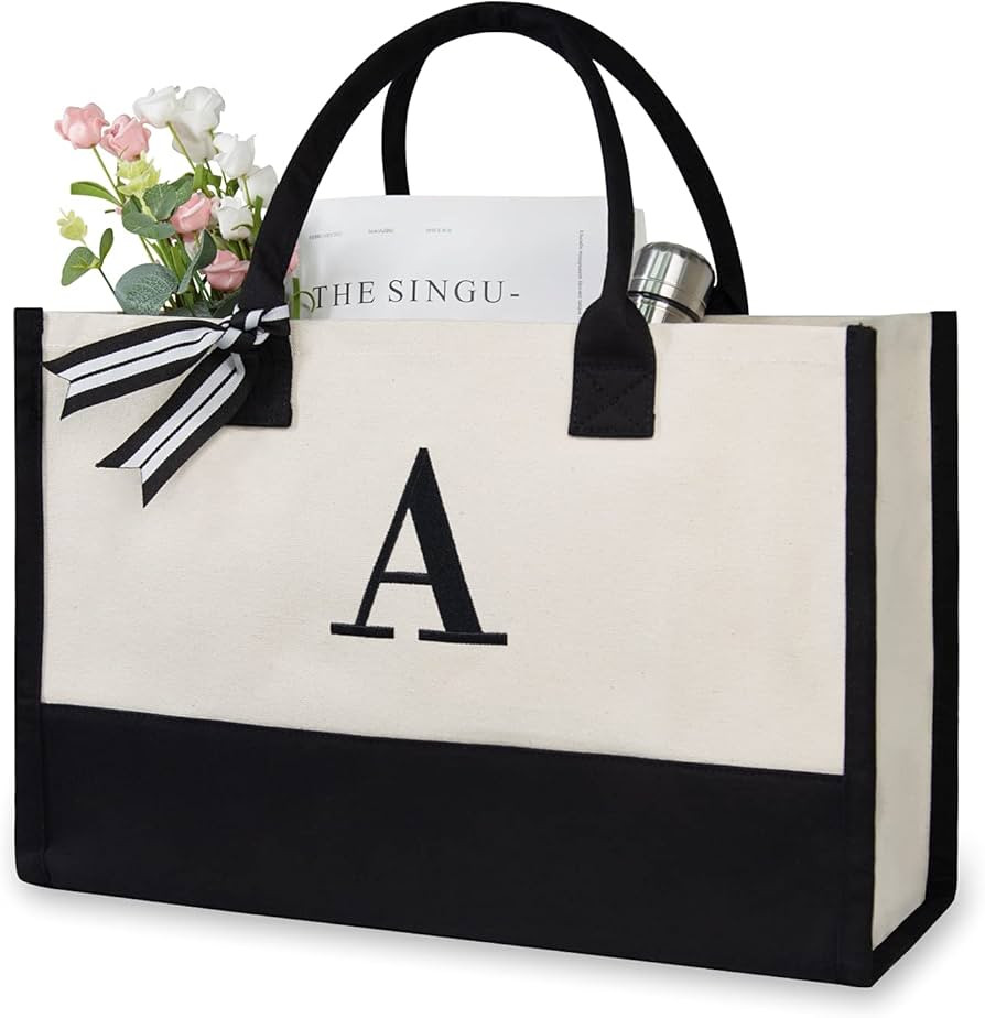 TOPDesign Embroidery Initial Canvas Tote Bag, Personalized Present Bag, Suitable for Wedding, Bir... | Amazon (US)
