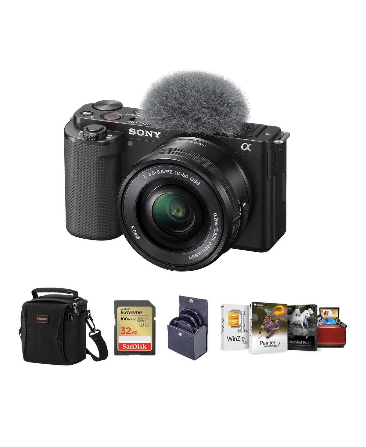 Sony Zv-E10 Mirrorless Camera with 16-50mm Lens, Black Bundle with Mac Photo Editing Software Suite, 32GB Sd Memory Card, Shoulder Bag, 40.5mm Filter | Macy's