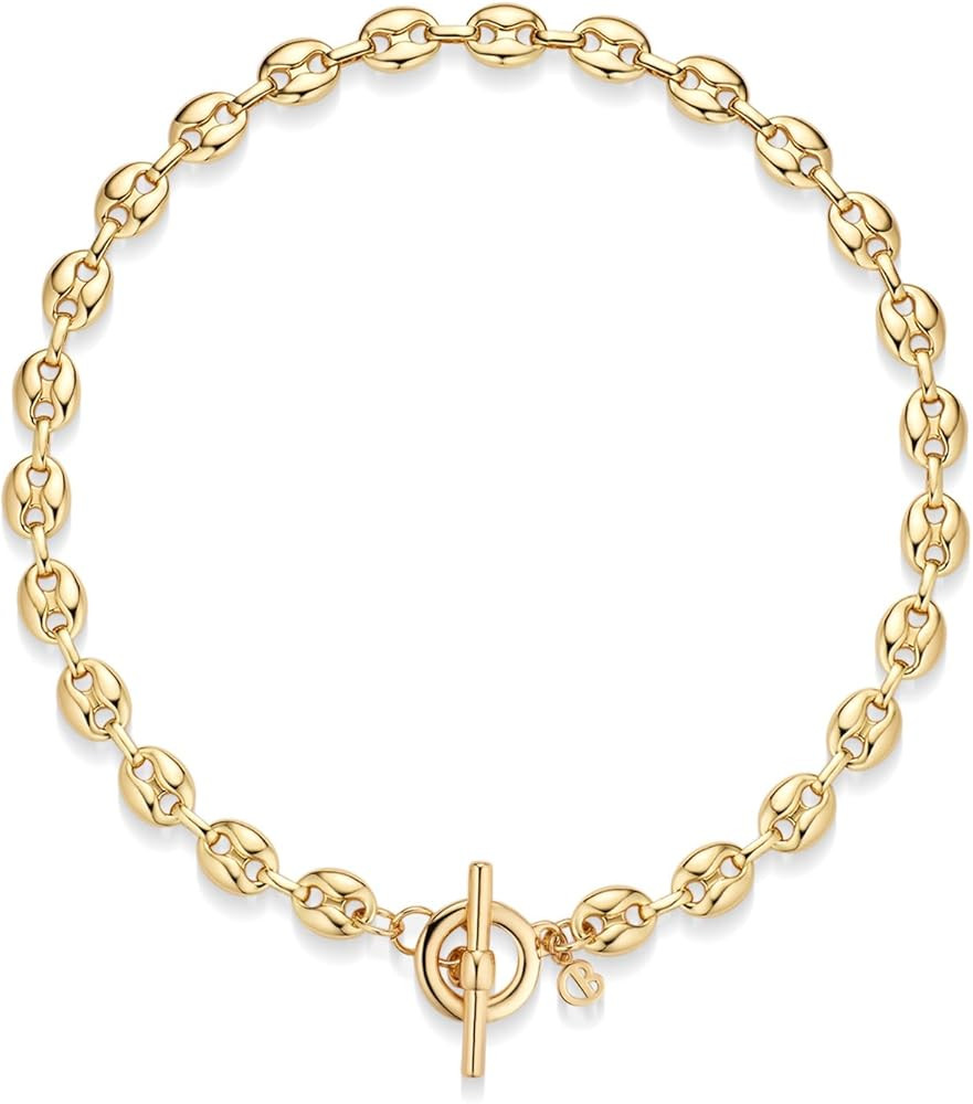 COBI Chunky Chain Necklace for Women, 925 Silver Plated Link Chain Necklace 18'', 18K Gold Tone P... | Amazon (US)