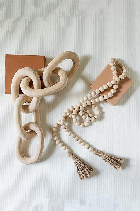 Decorative Wood Chain Link and Bead Garland Set | Hand Carved Pine Wood Chain Decor | Modern Farm... | Amazon (US)