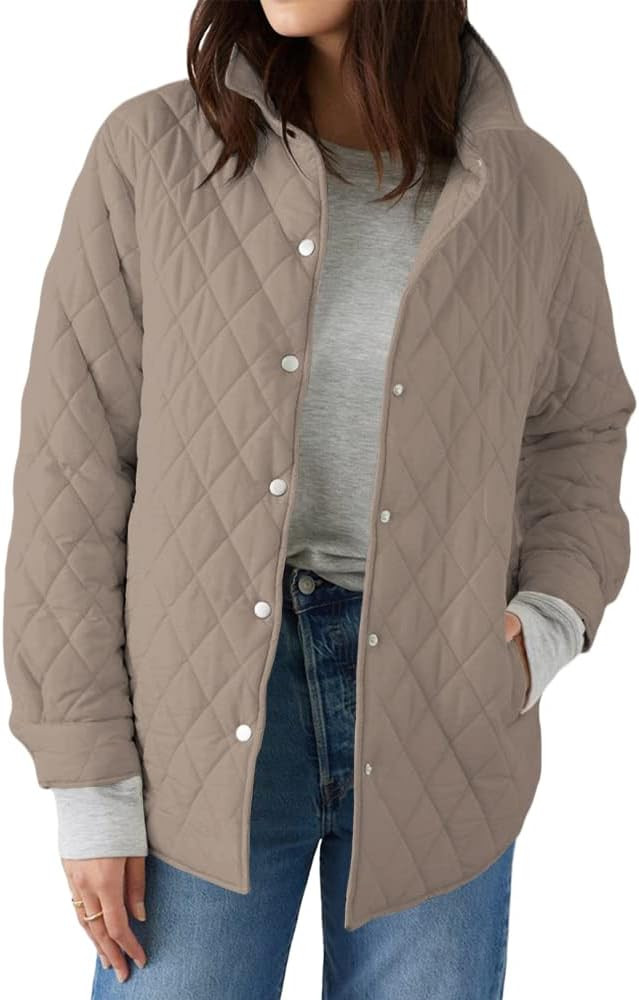 Grlasen Women's Lightweight Quilted Jacket Stand Collar Single-breasted Long Sleeve Warm Oversize... | Amazon (US)