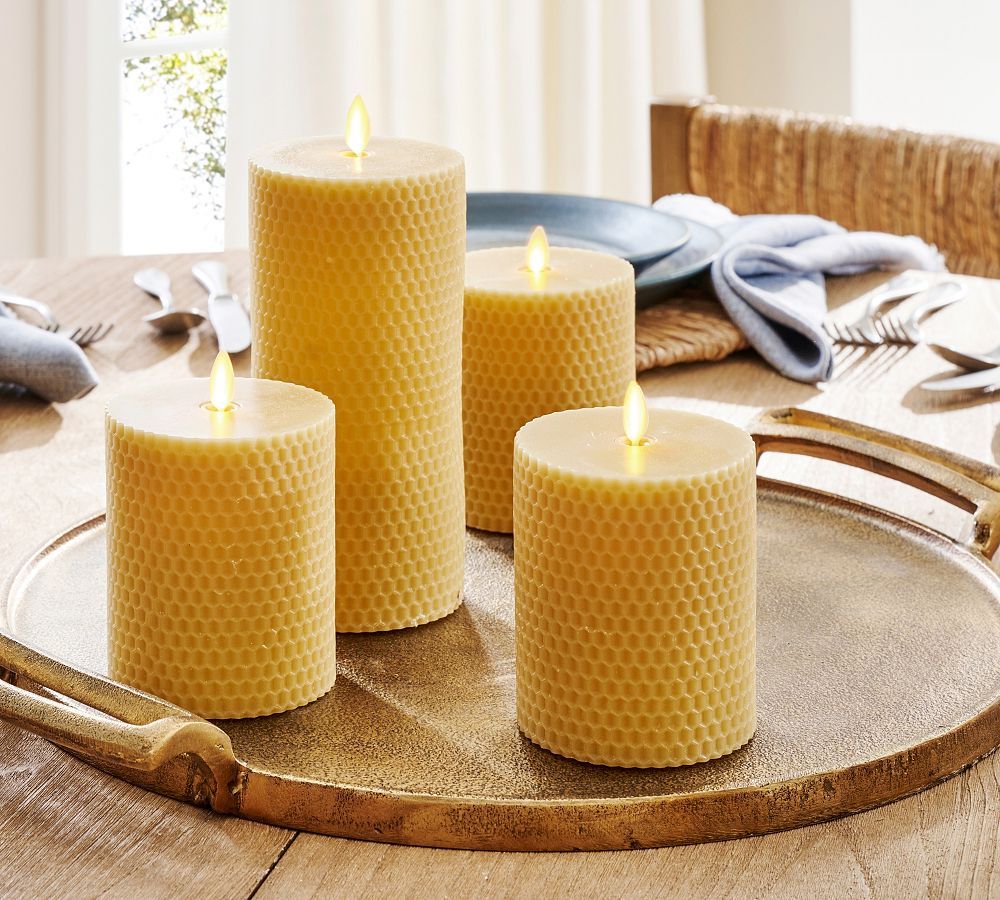 Premium Flickering Flameless Wax Pillar Candle - Honeycomb | Pottery Barn (US)
