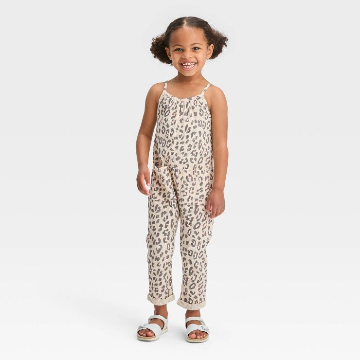 Grayson Mini Toddler Girls' Leopard Thermal Sleeveless Jumpsuit - Beige | Target