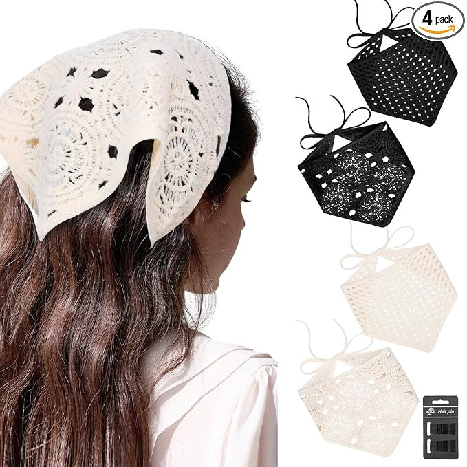 obeoby 4 Pack Crochet Bandanas Headscarf for Spring and Summer, Vintage Floral Hair Bandanas Head... | Amazon (US)