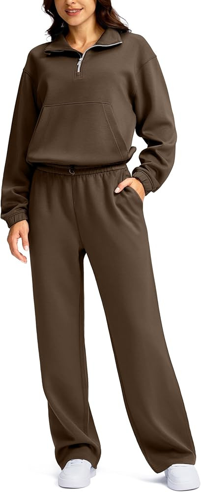 SANTINY Sweatsuits Women 2 Piece Outfit Oversized Sweatshirt Wide Leg Sweatpants Matching Set Tra... | Amazon (US)