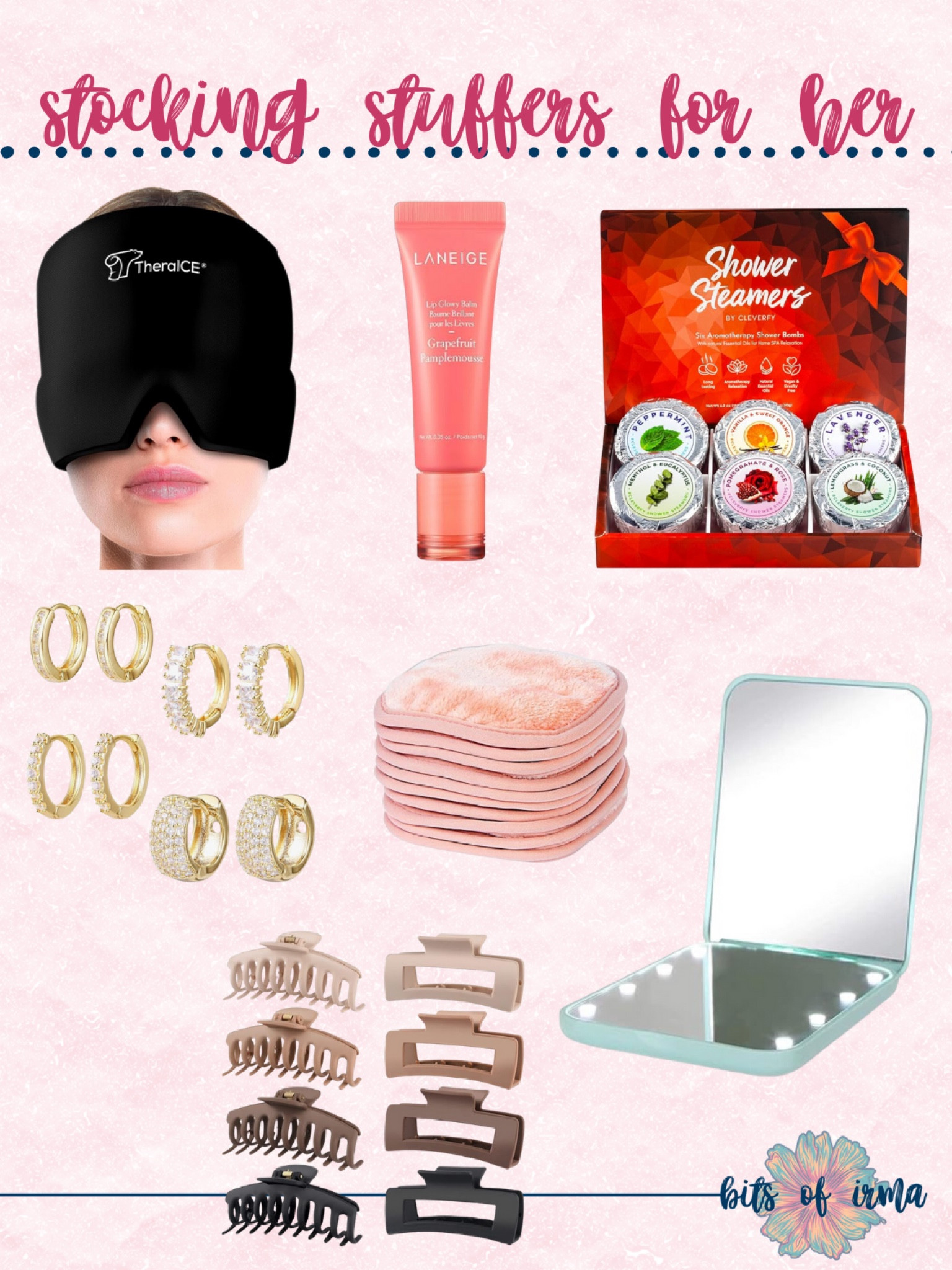 Stocking Stuffers for Her | Therapeutic Eye Mask | LANEIGE Lip Glowy Balm | Aromatherapy Shower Steamers | Assorted Hoop Earrings Set | Soft Makeup Remover Pads | Portable Lighted Makeup Mirror | Variety Hair Claw Clips Set | Gift Guides for Her | Amazon Stocking Stuffers | Stocking Stuffers 

#LTKHoliday #LTKSeasonal #LTKGiftGuide