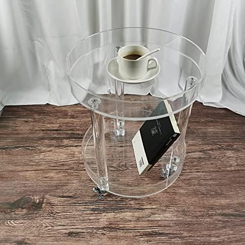 Modern Small Side Table Clear Round Rolling Cart with Wheels,Home Decor End Table with 2-Tier Storag | Amazon (US)