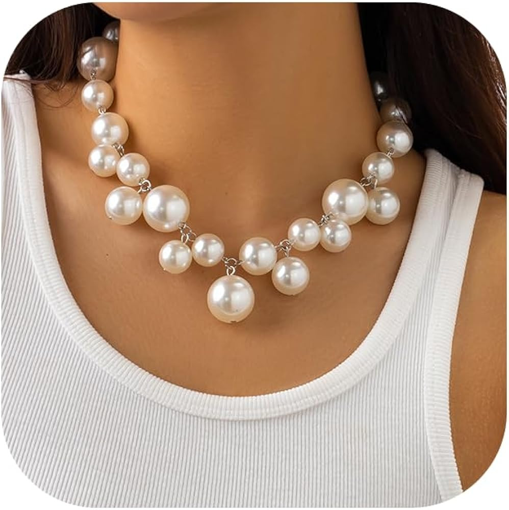 Pearl Necklace for Women Big Chunky Pearl Choker Necklace Exaggerated Large Pearl Necklace Dainty... | Amazon (US)