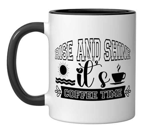 Rise And Shine It's Coffee Time Coffee Lover Mug Funny Ceramic Mug, Black/White | Amazon (US)