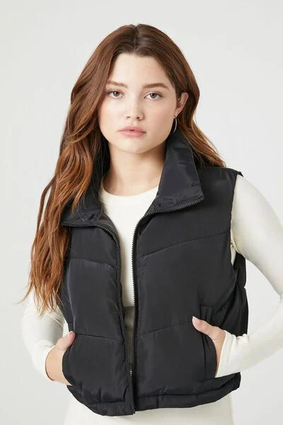 Chevron Funnel Neck Puffer Vest | Forever 21 (US)