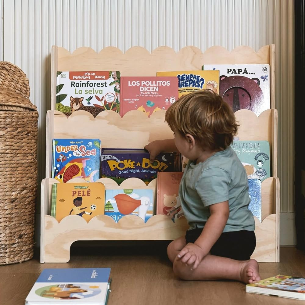 CAALMA Montessori Bookshelf - Kids Bookshelf Wood - Scalloped Book Shelf - Front Facing Bookshelf... | Amazon (US)