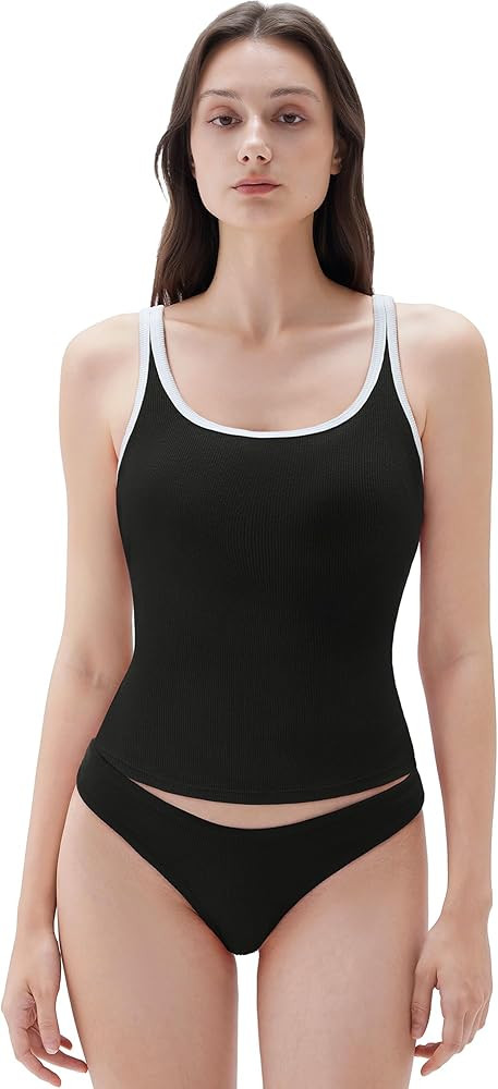 SUUKSESS Women Padded Cotton Ribbed Long Tank Tops Casual Summer Going Out Sleeveless Scoop Neck ... | Amazon (US)