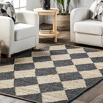 Rugglobal Arvin Olano Louie Diamond Checkerboard Jute Area Rug | Washable Indoor Rug arpet for Li... | Amazon (US)