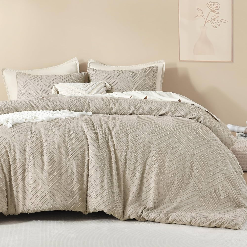 Litanika Oatmeal King Size Comforter Set, 3 Pieces Tufted Boho Farmhouse Bedding Comforter Sets, ... | Amazon (US)