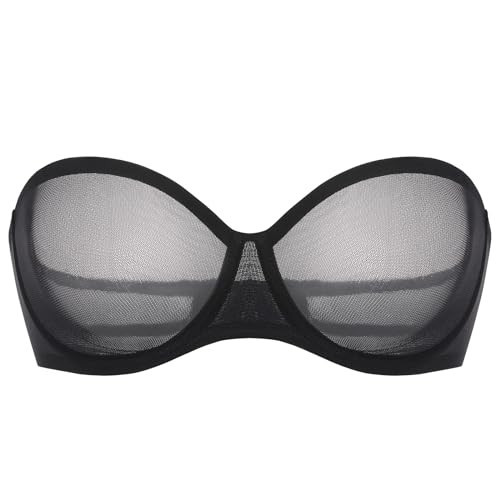 INLYRIC Women's Sheer Strapless Bras Mesh Sexy Unlined Plus Size See Through Bra Underwire Demi Mesh Non Padded Black - Size up in Both the Band and Cup 38C | Amazon (US)
