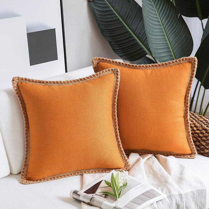 Phantoscope Pack of 2 Farmhouse Decorative Throw Pillow Covers Burlap Linen Trimmed Tailored Edge... | Amazon (US)