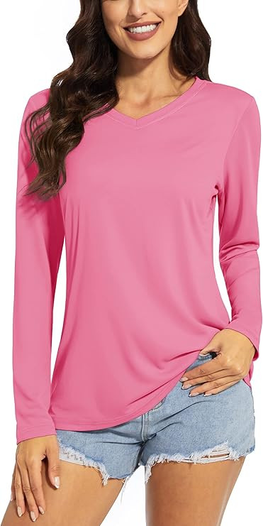TACVASEN Women's UPF 50+ Sun Protection V Neck Long Sleeve Tops Quick Dry Hiking Running Workout ... | Amazon (US)