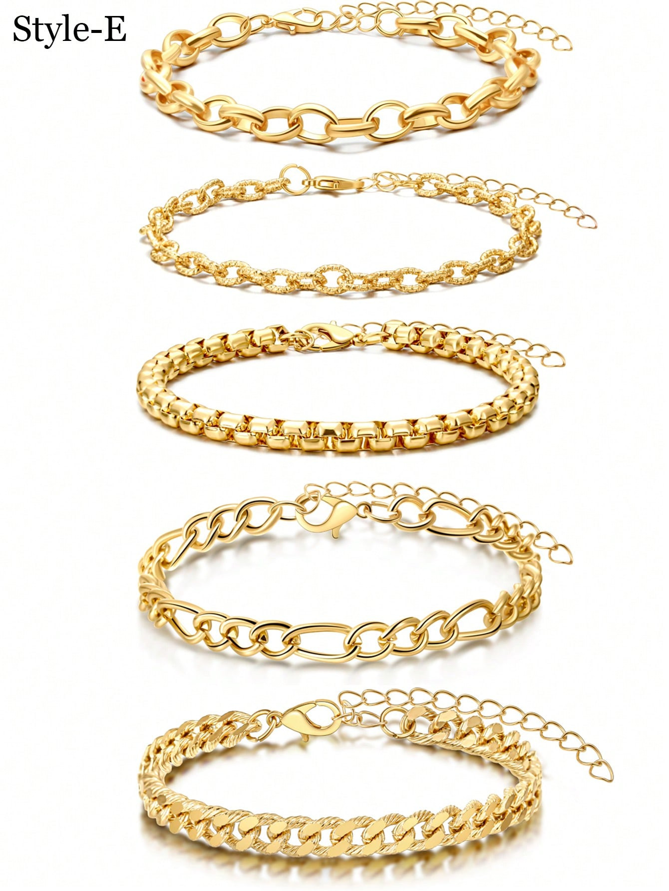 5Pcs Golden Bracelets Set for Women Men Chain Dainty Link Paperclip Anklet Bracelets Stake Adjust... | SHEIN