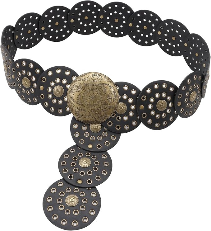 Hollow Disc Belt Western Style Exaggerated Cowboy Wide Disc Belt Metal Buckle Vintage Soft Belt f... | Amazon (US)