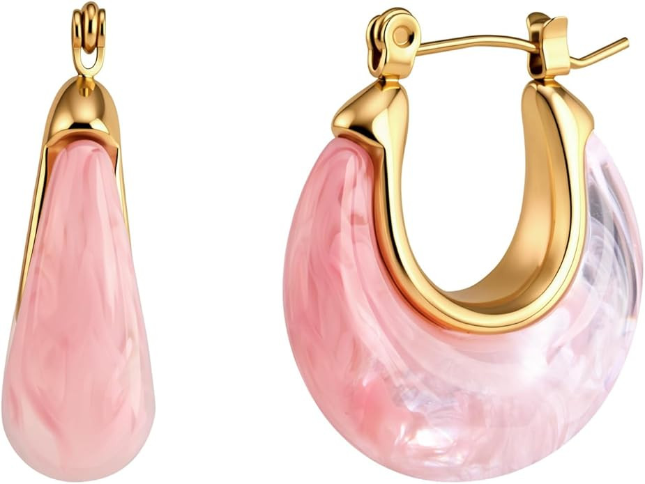 Resin Hoop Earrings for Women Gold Tone Chunky Oval Lightweight Retro Statement Earrings for Dail... | Amazon (US)