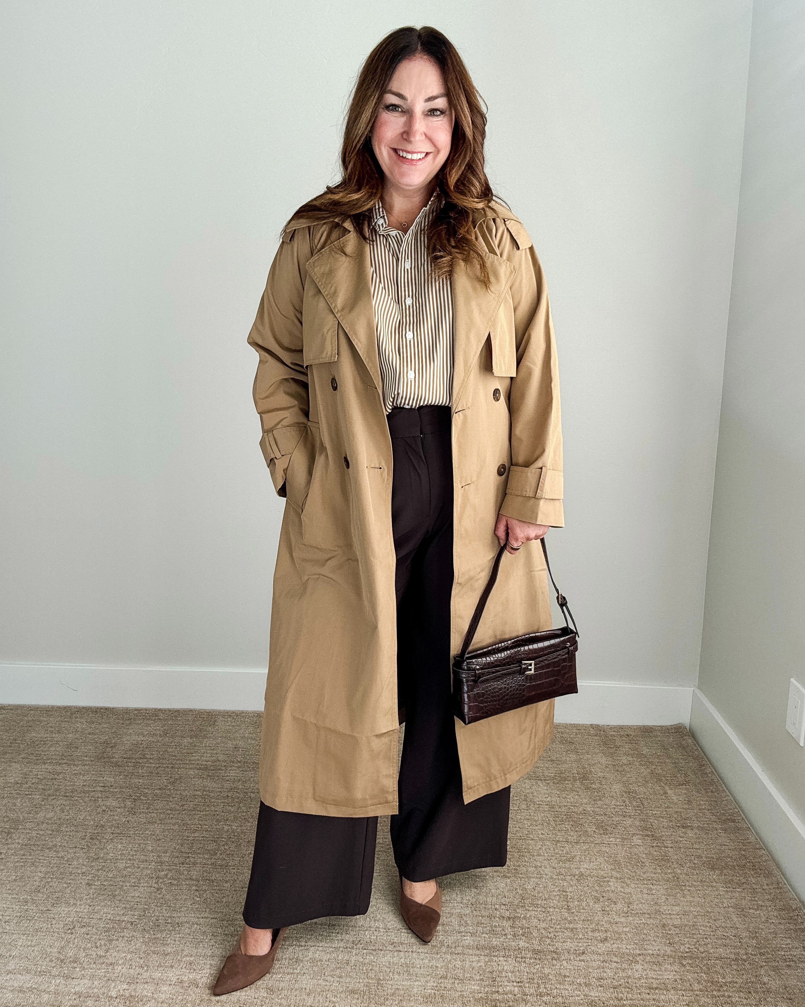  This Abercrombie classic trenchcoat is perfect transition from fall to winter.  Definitely a workwear staple!  Wearing coat in L Petite, shirt in L and pants in XL
 

#LTKSeasonal #LTKOver40 #LTKWorkwear