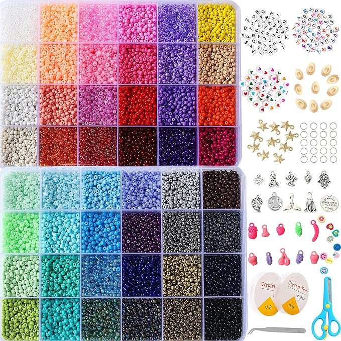 YITOHOP 8800+pcs 4mm 12/0 48 Colors Glass Seed Beads, Charms Bracelet Jewelry Making Beads Kit Gi... | Amazon (US)