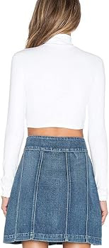 Women Long Sleeve Stretchy Crop Top Sexy Slim Fitted Cropped Shirts Turtleneck Crop Top | Amazon (US)