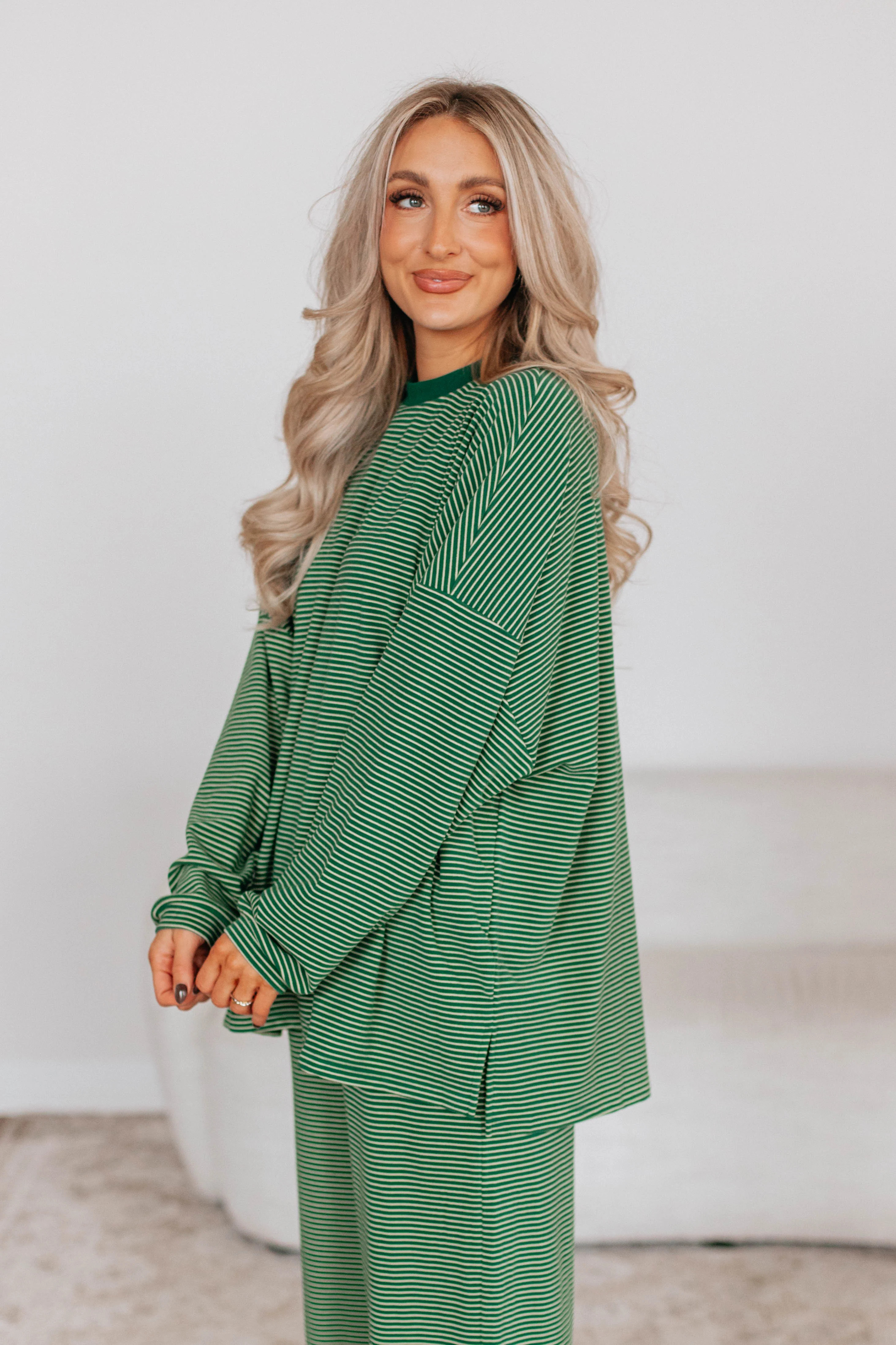 Cayla Striped Top - Hunter Green Mix | Wild Oak Boutique