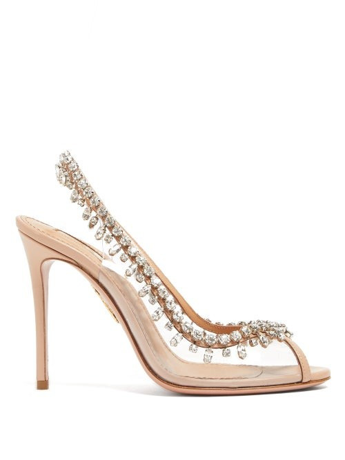 Aquazzura - Temptation 105 Crystal-drop Pvc Slingback Pumps - Womens - Nude | Matches (US)