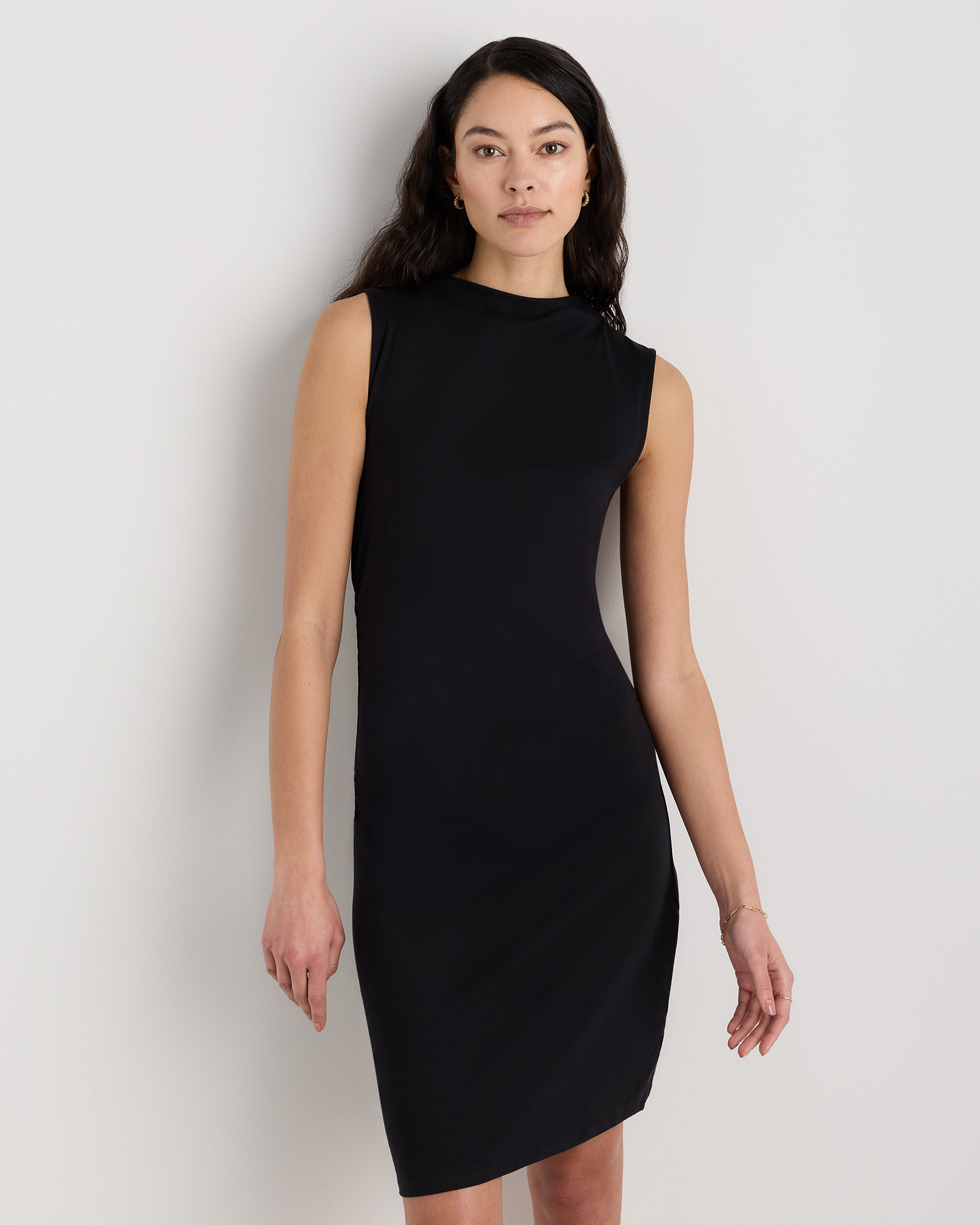 Quince | Women's Stretch Cotton Jersey Mock Neck Mini Dress in Kalamata Olive, Size Large | Quince