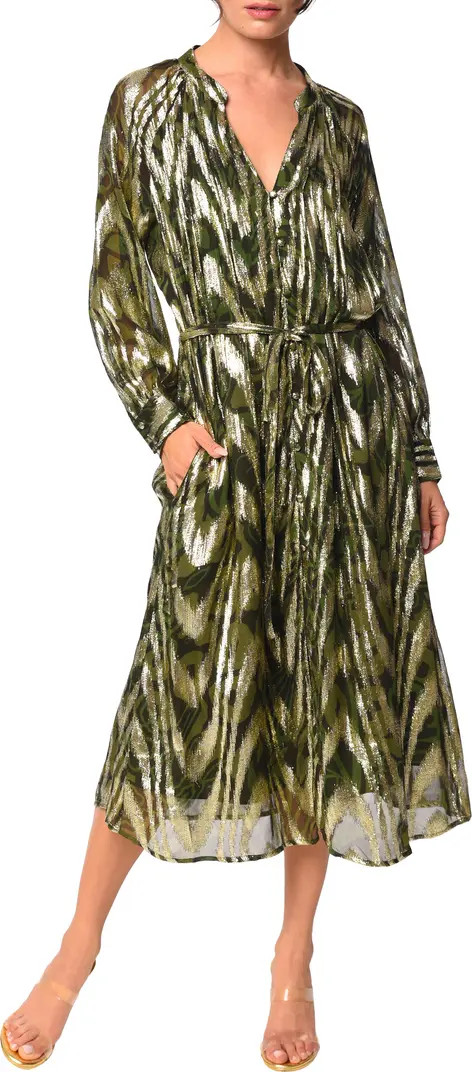Seneca Metallic Long Sleeve Midi Shirtdress | Nordstrom