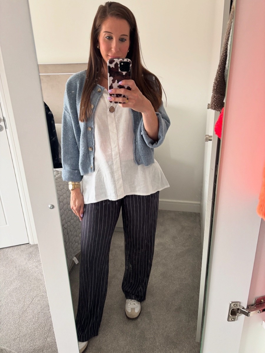 Comfy chic and off to a bbq! 32 weeks🤰🏼and finding it a bit difficult to put outfits together as I refused to buy a whole new pregnancy wardrobe but l like this look 🙋🏽‍♀️ you can never go wrong with a pair of pinstripe baggy trousers, a linen shirt and some Adidas trainers 🤍

#LTKuk #LTKsummer #LTKbaby