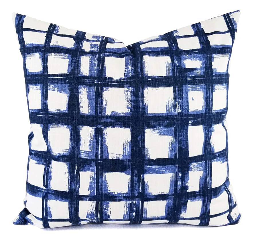 Blue and White Pillows - Checked Pillow Cover - Custom Pillow Sham - Decorative Pillows - 16 x 16... | Amazon (US)