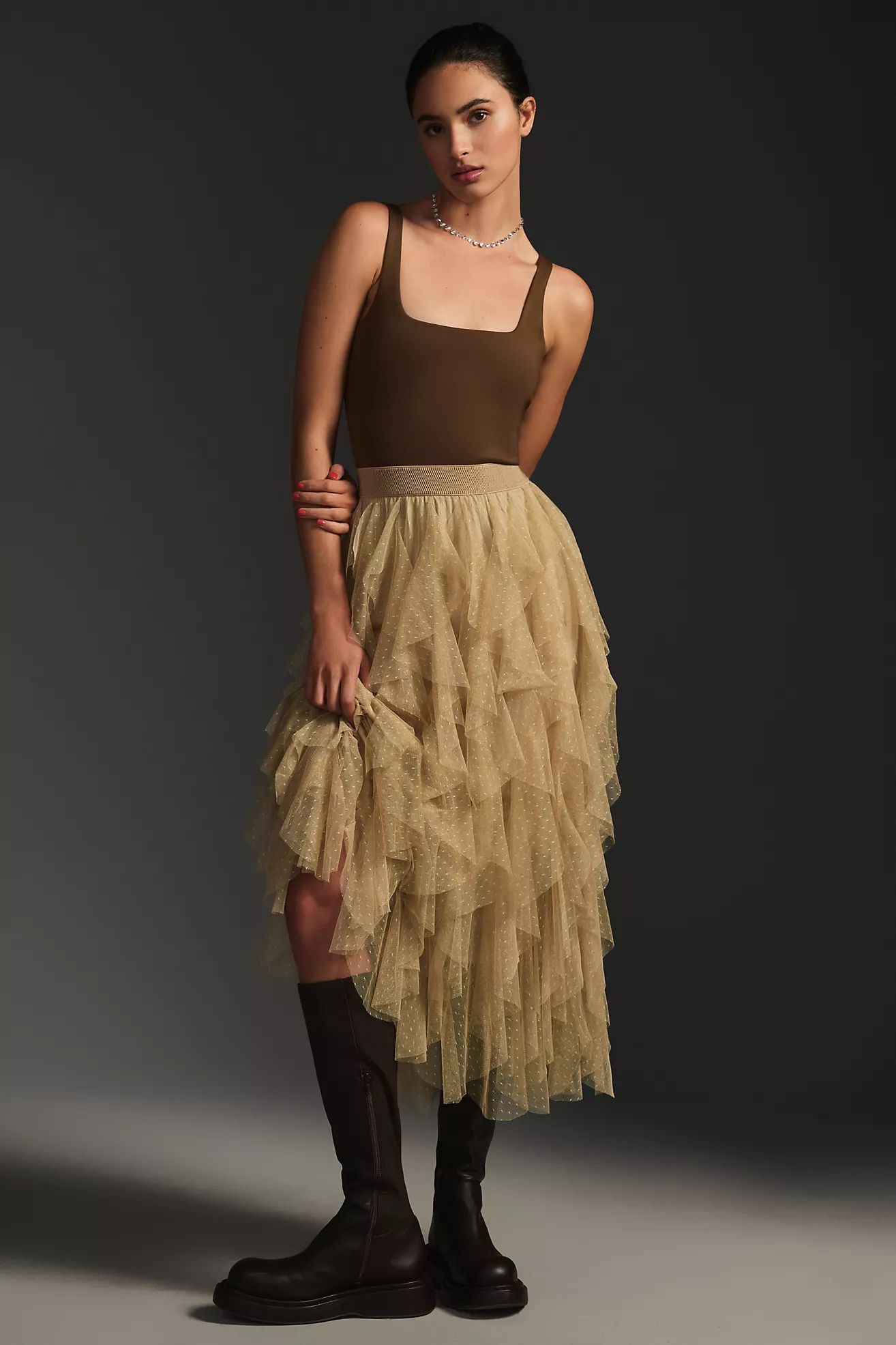 The Chéri Ruffled Tulle Midi Skirt by Anthropologie | Anthropologie (US)