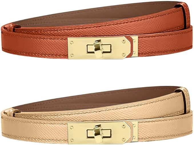 Designer Belts for Women H Gold Adjustable Turn-Lock Buckle Thin Waist Belt For Casual Dress Jean... | Amazon (US)