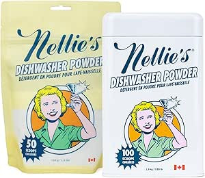 Nellie's Dishwasher Powder Bundle - 50 Scoops (Pouch) & 100 Scoops (Tin) - Kind to the Environmen... | Amazon (CA)