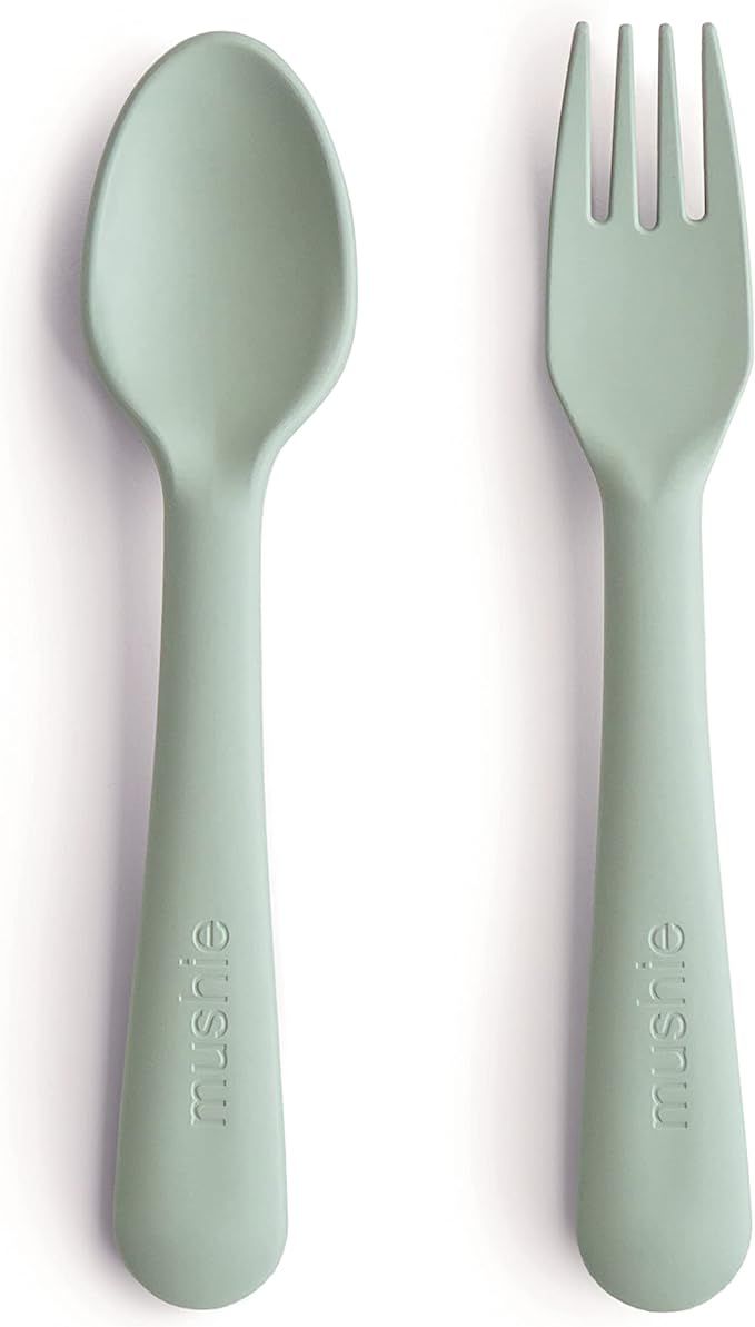 mushie Flatware Fork and Spoon Set for Kids | Made in Denmark (Sage) | Amazon (US)