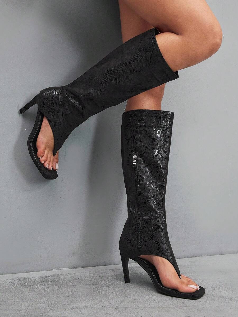 CUCCOO SZL Women's New Fashion Thong Boots Knee-High Boots, Square Toe High Heel, Spring/Summer F... | SHEIN