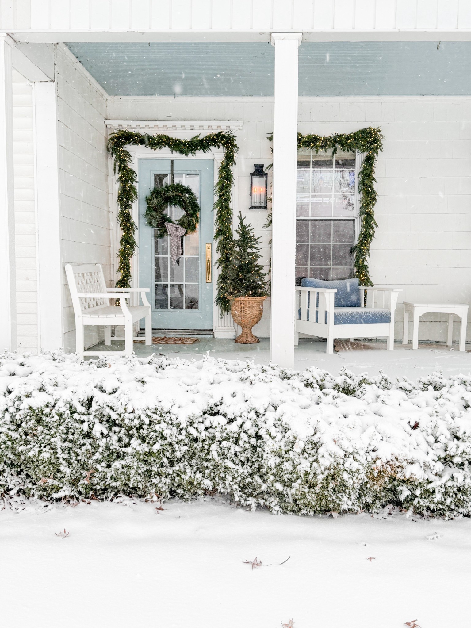 First snow! Getting ready to add my holiday bows but love the  first layer of garland with twinkle lights! 

#LTKHoliday #LTKCyberWeek